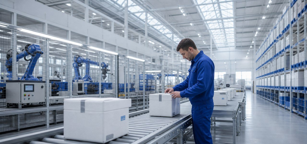 Modern fulfillment facility preparing insulated shipments